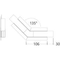 NUPHAR 05 SPOJKA 135 Spojovací komponent profilu, horizontální, 135°, materiál hliník+polykarbonát PC, povrch bílá/elox, rozměry 106x30mm